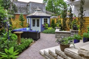 Colorful backyard with hardscapes Springfield Illinois