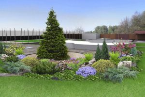 3D rendered image of a residential property that is having a large backyard fully landscaped in Springfield, IL.